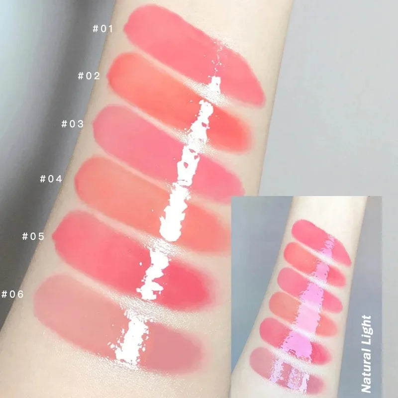 Brillo Labial Sólido Efecto Espejo, Tubo Redondo, Hidratante y Duradero, Tinte Natural Nude Melocotón, Maquillaje Labial en Gel