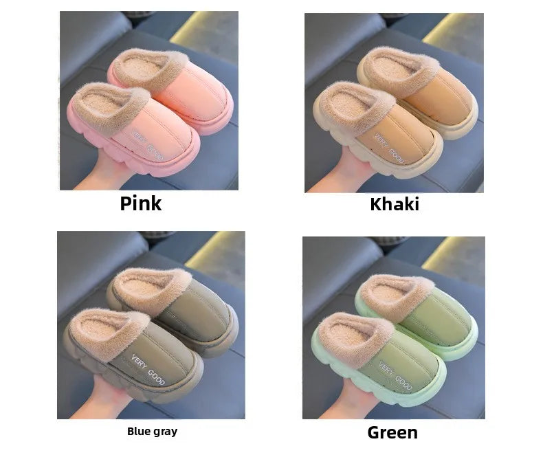 Zapatillas antideslizantes impermeables para niños, zapatos de casa de felpa cálidos para invierno para niños y niñas, uso doméstico en interiores y exteriores