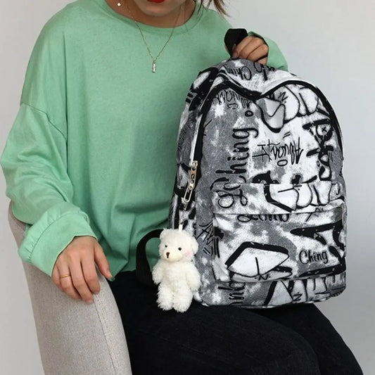 Mochila escolar para estudiantes con grafiti de gran capacidad, mochila informal de moda para mujer, mochilas escolares bonitas de dibujos animados para ir al trabajo en niñas