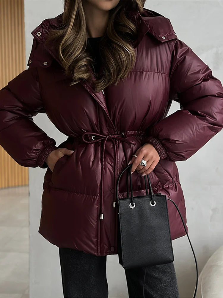 Chaqueta con capucha estampada a la moda para mujer, abrigos holgados de media cremallera con cuello alto y manga larga para mujer, prendas de vestir exteriores elegantes para otoño e invierno 2025