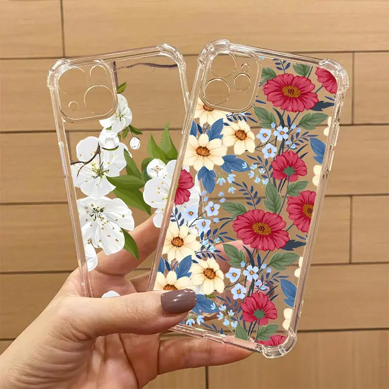 Funda de teléfono transparente G54 flores y hierba para Motorola Moto G54 G53 G52 G72 G82 G13 G73 G32 G84 G14 G42 G24Power G30 G9