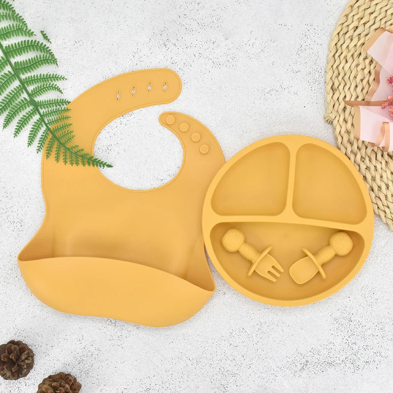 4 unids/set plato de comedor de silicona seguro para bebé, platos sólidos de dibujos animados para niños, juego de vajilla para bebé con cara sonriente, plato Retro para niños