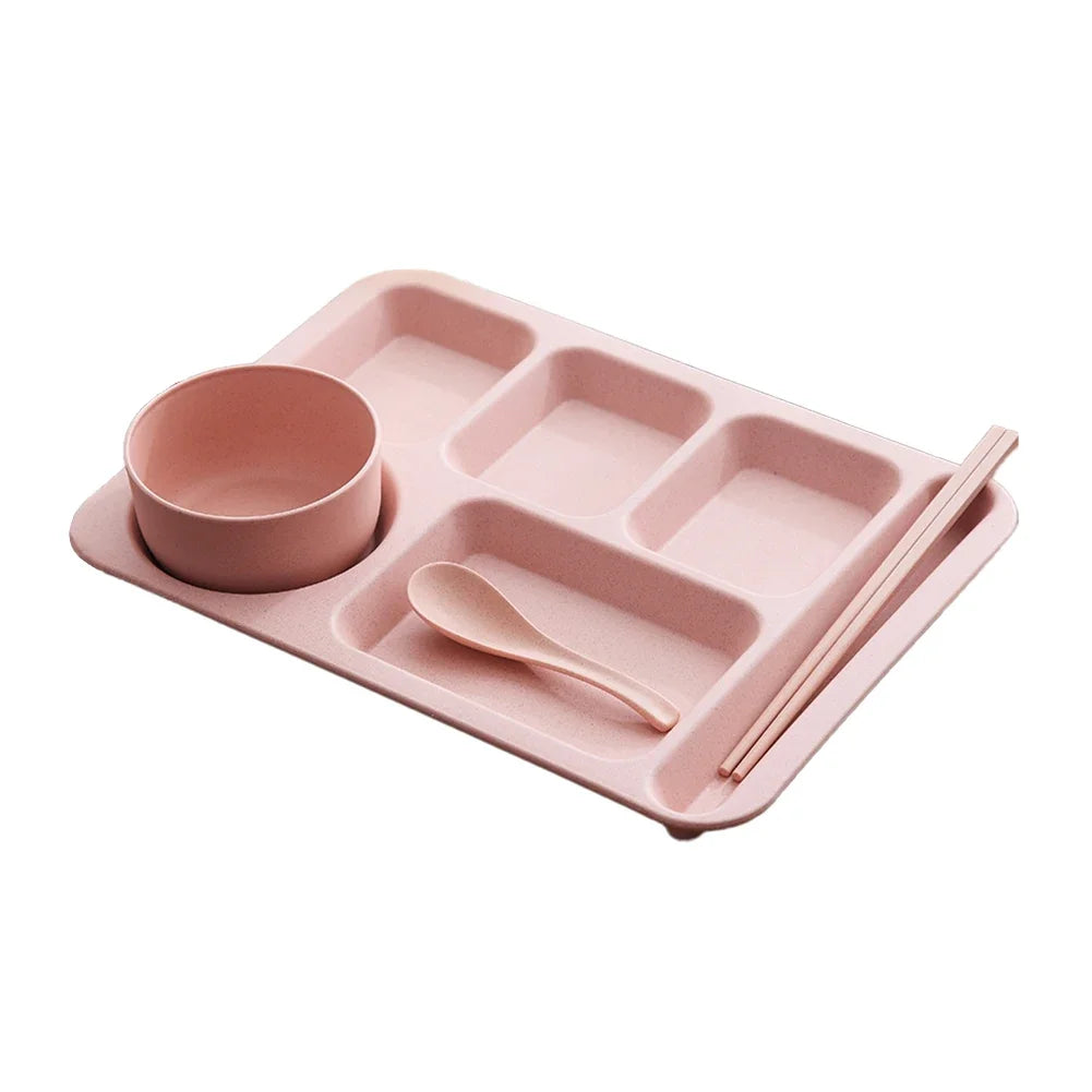 1 Juego de platos de comida para estudiantes, cuencos de comida rápida, platos de comida anticaída para el hogar, plato de separación, juego de tazas, juego de cena, assiette de servicio