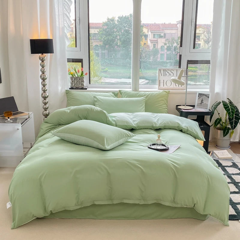 Juego de funda nórdica de Color sólido estilo Ins, ropa de cama de algodón lavada, funda de edredón, funda de almohada, juegos de cama suaves, fundas de edredón de 220x240