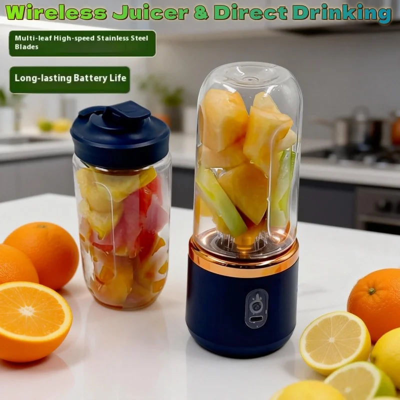 Licuadora Portátil de Doble Vaso, Exprimidor USB, Mezclador de Frutas para Smoothies, Batidos y Jugos, Procesador de Alimentos Compacto, Exprimidor de Naranjas