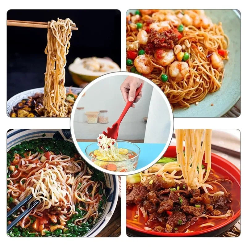 Colador de fideos y Pasta de silicona, cuchara para espagueti con mango largo, cuchara para fideos, colador con ranura, colador de drenaje de nailon, utensilio de cocina