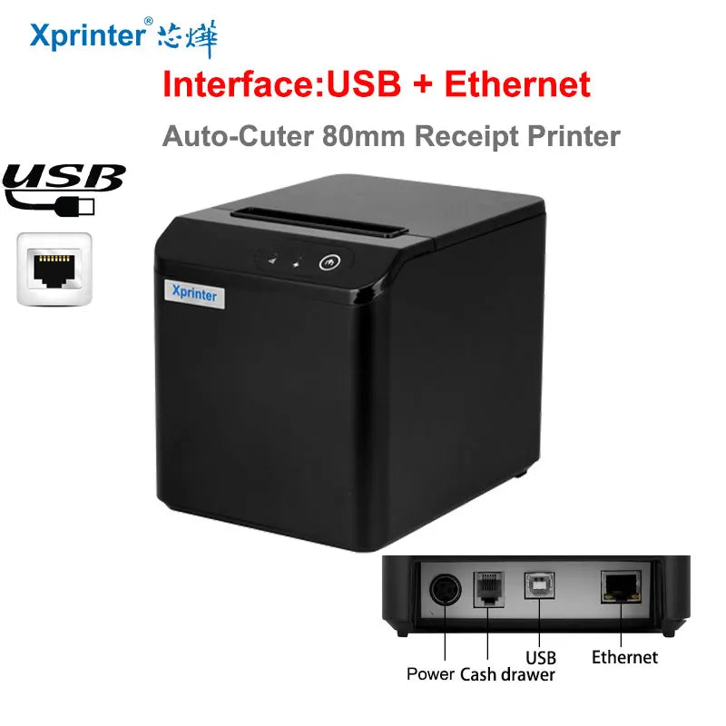 Impresora térmica de recibos Xprinter de 80mm con cortador automático velocidad de impresión de 200 mm/s con USB + Ethernet/Bluetooth/wifi XP-N160II 80T T80A