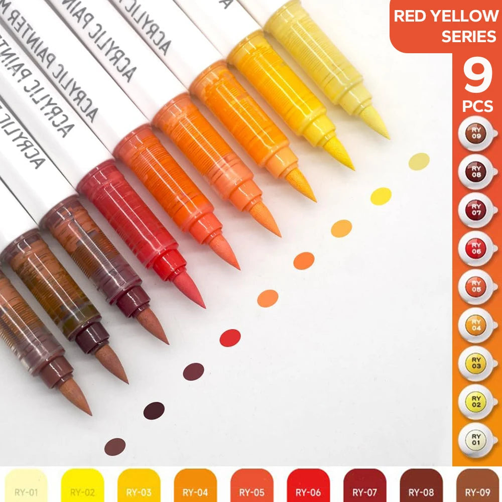 Juego de pinceles acrílicos de 9 piezas, marcadores de arte profesionales con control de tinta para pintura, dibujo y bocetos, accesorios escolares, arte