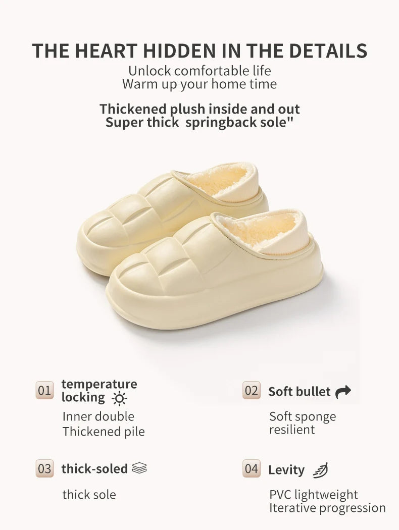 Pantuflas Impermeables de Invierno para Mujer y Hombre, Suela Gruesa de 4 cm, Cálidas y Afelpadas, Zapatos de Interior Antideslizantes, Forradas de Piel, Zuecos Suaves y Acolchados