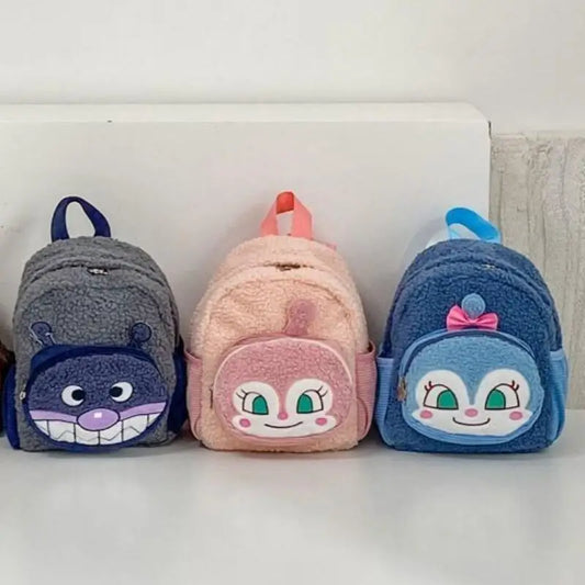 Mochila de gran capacidad de felpa Anpanman Baikinman de 24Cm, mochila de viaje para estudiantes con cremallera de metal y modelo de dibujos animados, correa ajustable para el hombro