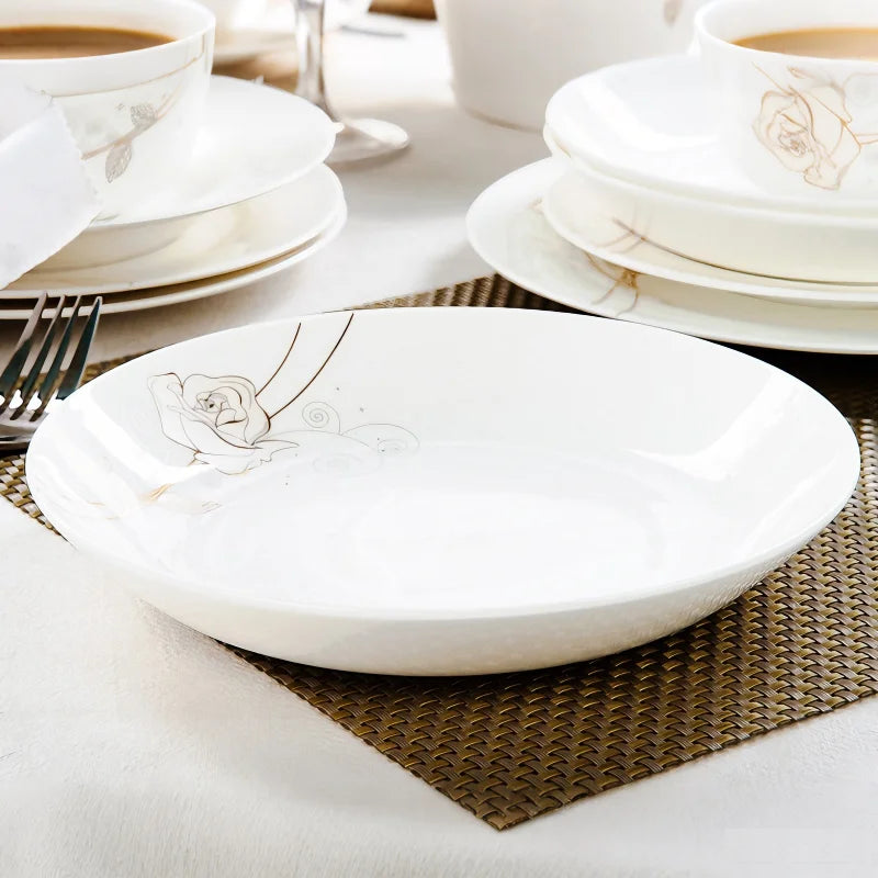 Juego de 4 Uds., 8 pulgadas, platos de porcelana de hueso, rosa dorada, platos de porcelana para comida, platos de cerámica para servir, juego de platos de cena