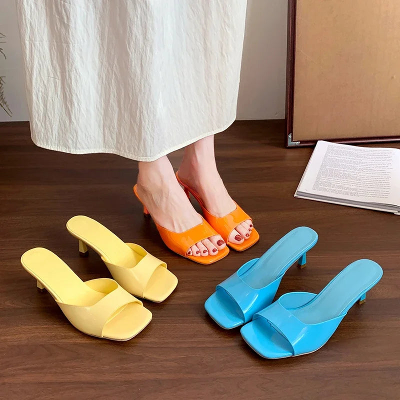 Sandalias de tacón alto para mujer, novedad de verano, moda con punta cuadrada y punta abierta, Sandalias de tacón alto negras cómodas e informales elegantes