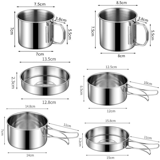 Juego de utensilios de cocina para acampar, olla de cocina de acero inoxidable con sartén, utensilios de cocina portátiles para exteriores, olla para Picnic, mochilero, Camping y senderismo
