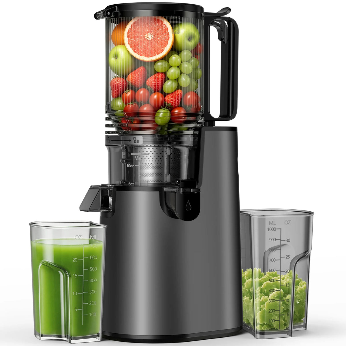 Extractor de Jugos Tolife de Presión en Frío y Masticación Lenta, con Boca Ancha, Vaso de 1000 ml, Silencioso y Fácil de Limpiar, para Frutas y Verduras