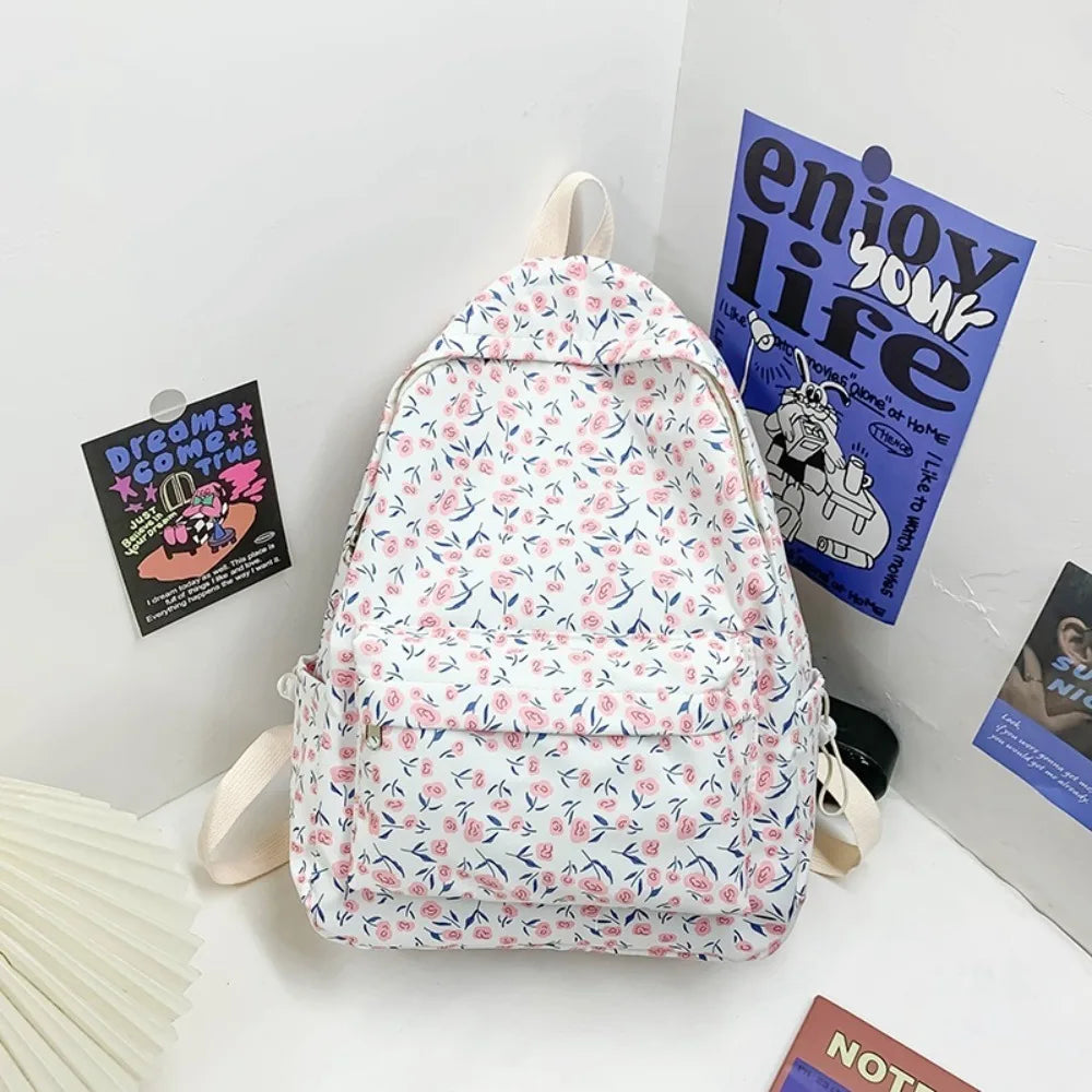 Mochila para estudiantes de moda de alta calidad, bolso escolar Floral de nailon para ocio, bolso de hombro informal estético para viaje