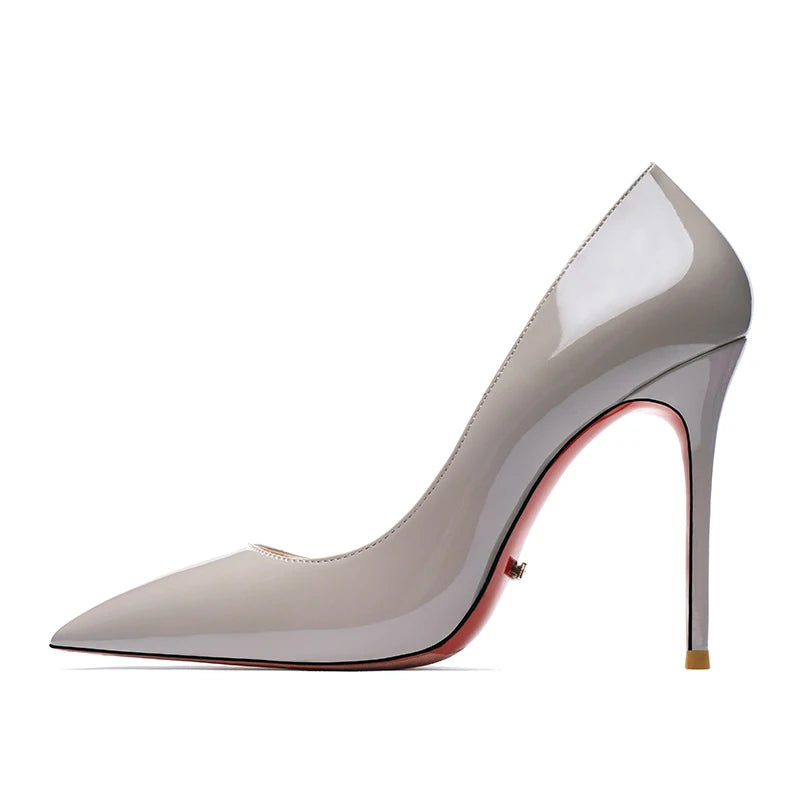 Zapatos de mujer 2025, marca de lujo, zapatos de tacón con suela roja, fondo rojo, puntiagudos, tacones altos de diseñador, zapatos elegantes de fiesta a la moda para mujer, 12cm