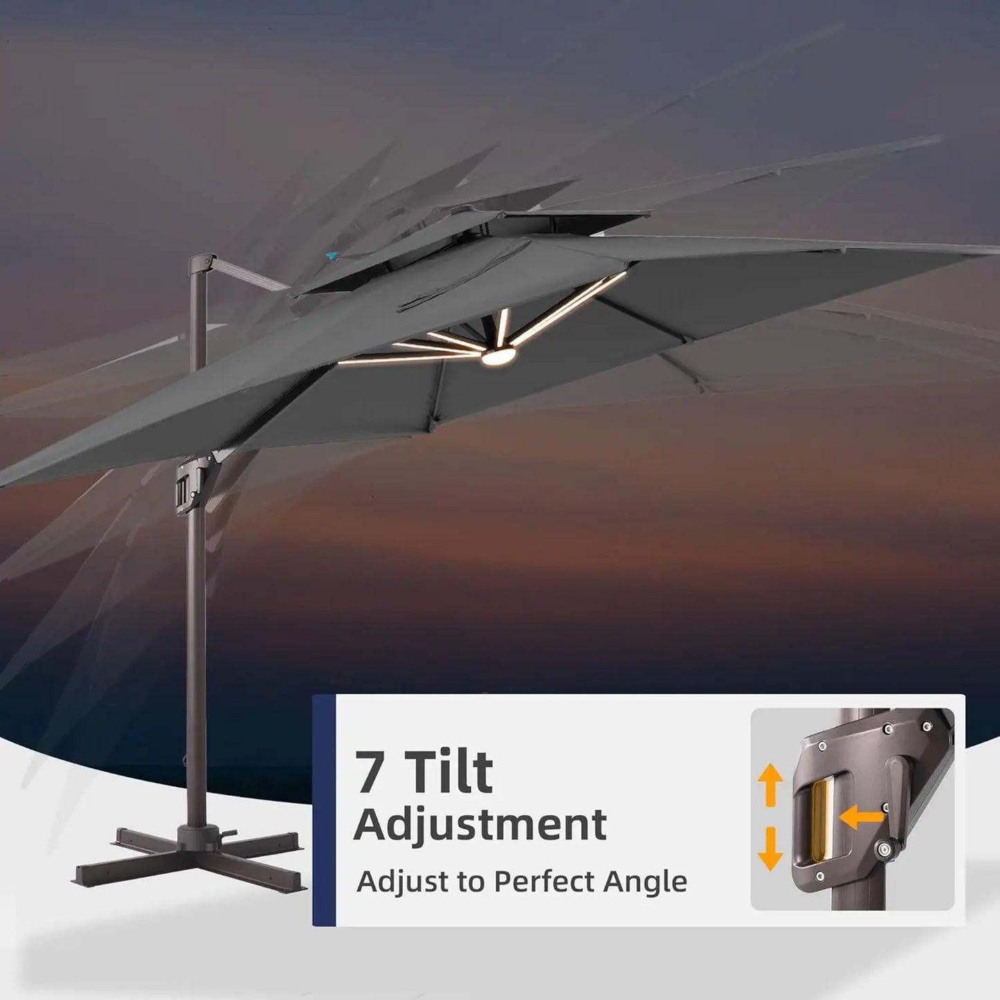 Sombrilla de Patio de 9x12 Pies con Luces LED, Sombrilla Rectangular Grande y Resistente de Aluminio para Exteriores, Personalizable