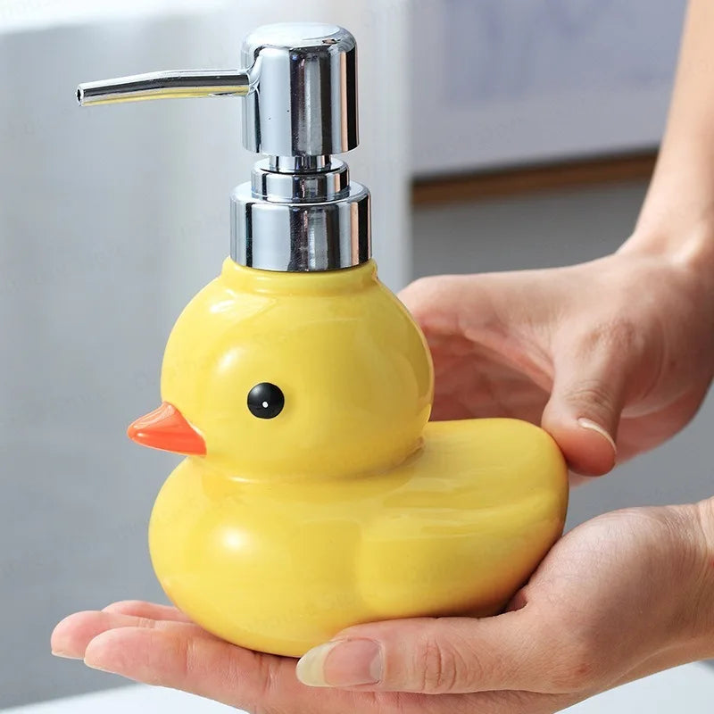 Dispensadores de jabón espumoso de pato amarillo de cerámica, botella desinfectante de manos de dibujos animados, dispensador de jabón, dispensador de champú para Baño