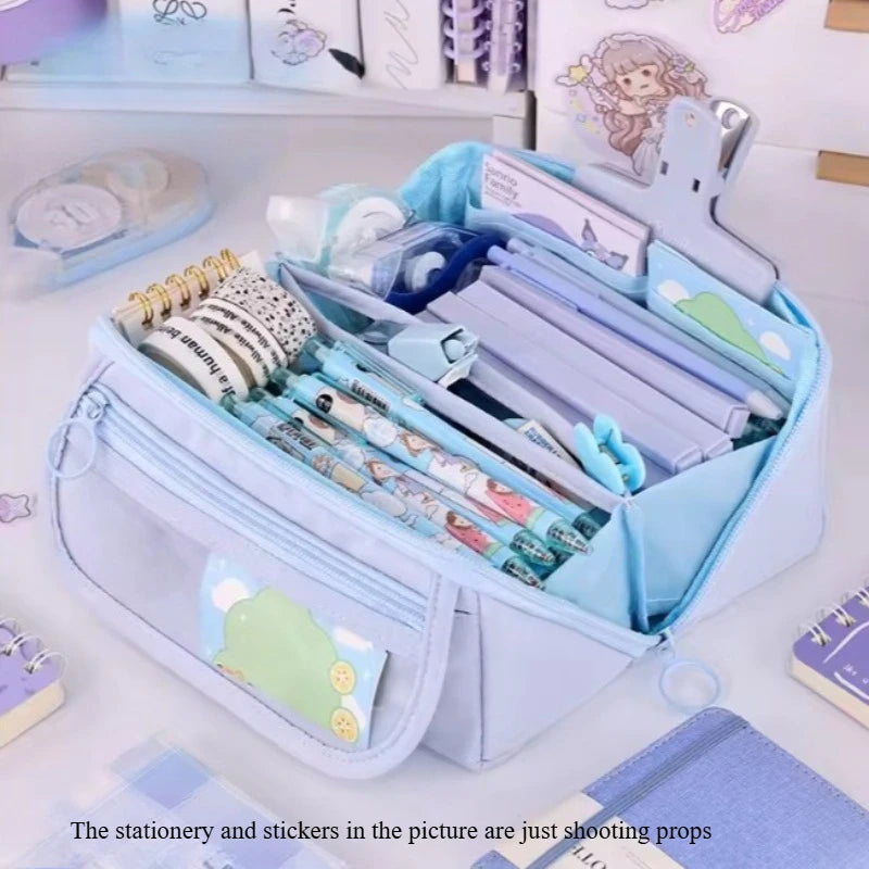 Estuche organizador para lápices de gran capacidad: almacenamiento de escritorio con múltiples compartimentos para material escolar y de oficina (rosa/púrpura/negro)