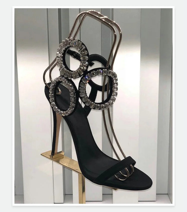 Sandalias Romanas de Verano 2026 con Tacón de Aguja y Pedrería, Diseño Exclusivo para Mujer, con Hebilla de Una Línea y Punta Abierta