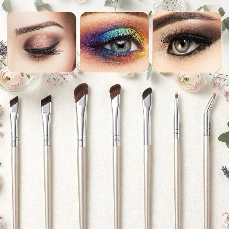 Set de 7 Brochas Profesionales para Maquillaje de Ojos, Brocha Angulada para Delineador y Corrector, Herramienta para Sombra de Ojos y Aegyo Sal