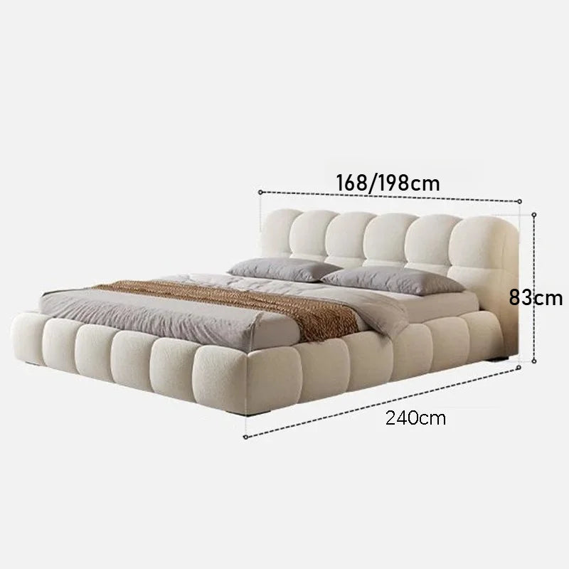 Base de Cama Moderna de Lujo con Diseño de Nube, Cama de Tela Bouclé Suave con Cabecera Acolchada, Cama Tapizada Tamaño Queen, Muebles de Dormitorio