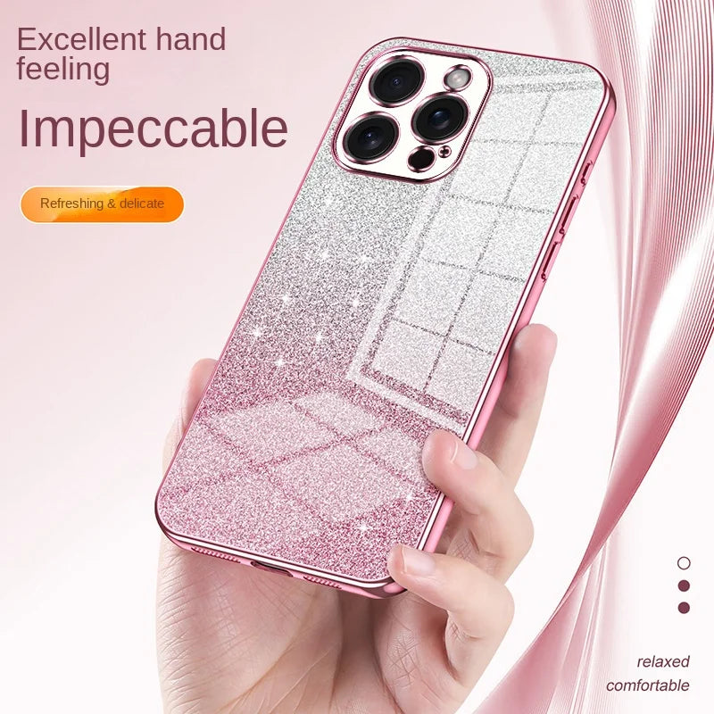Funda Brillante Electrochapada para iPhone 17 Air 16 16E 15 14 13 12 Mini 11 Pro Max XS X XR SE 2 3 7 8 Plus, Cubierta Trasera de TPU Suave