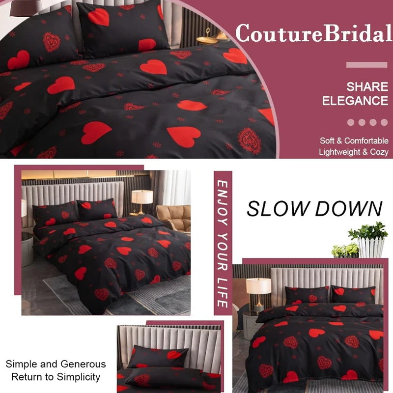 Funda nórdica cepillada estampada, funda de almohada, juego de tres piezas, funda de cama de tela respetuosa con la piel de alta calidad (sin sábana), 3 uds.