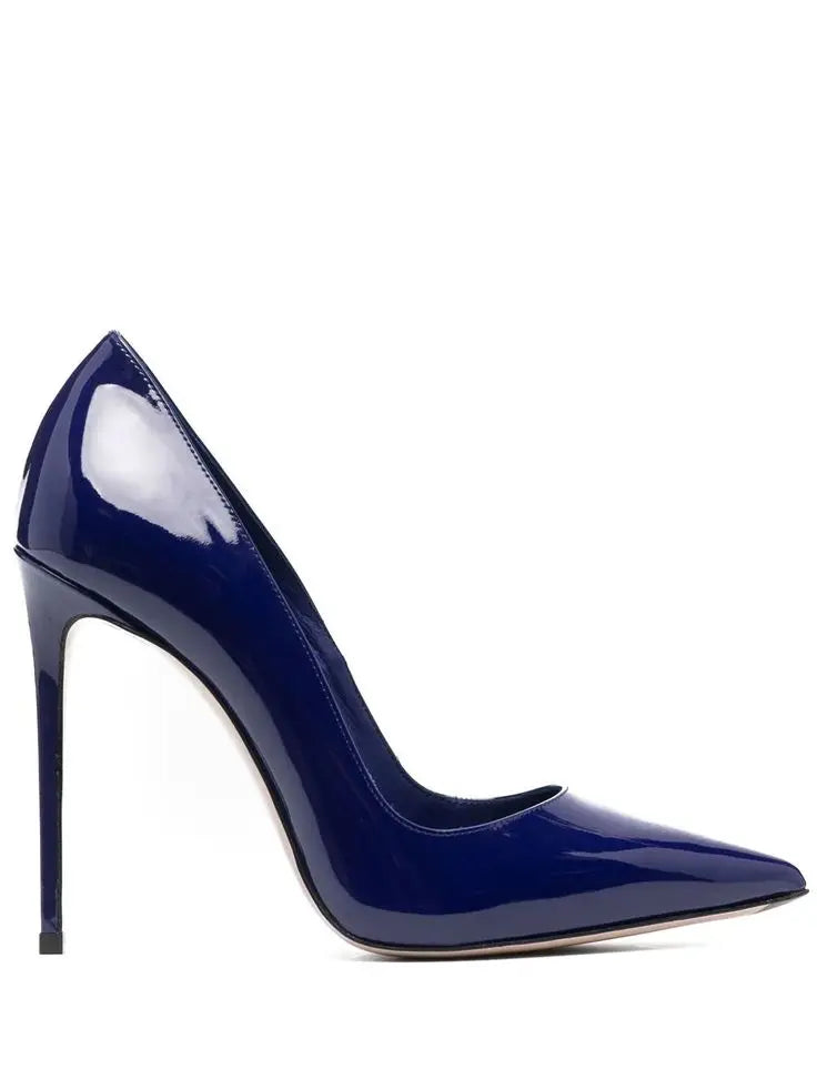 Zapatos de tacón alto sexis con punta estrecha de charol para mujer, tacones de aguja de talla grande, zapatos de tacón coloridos poco profundos y elegantes, zapatos de fiesta de diseñador de lujo