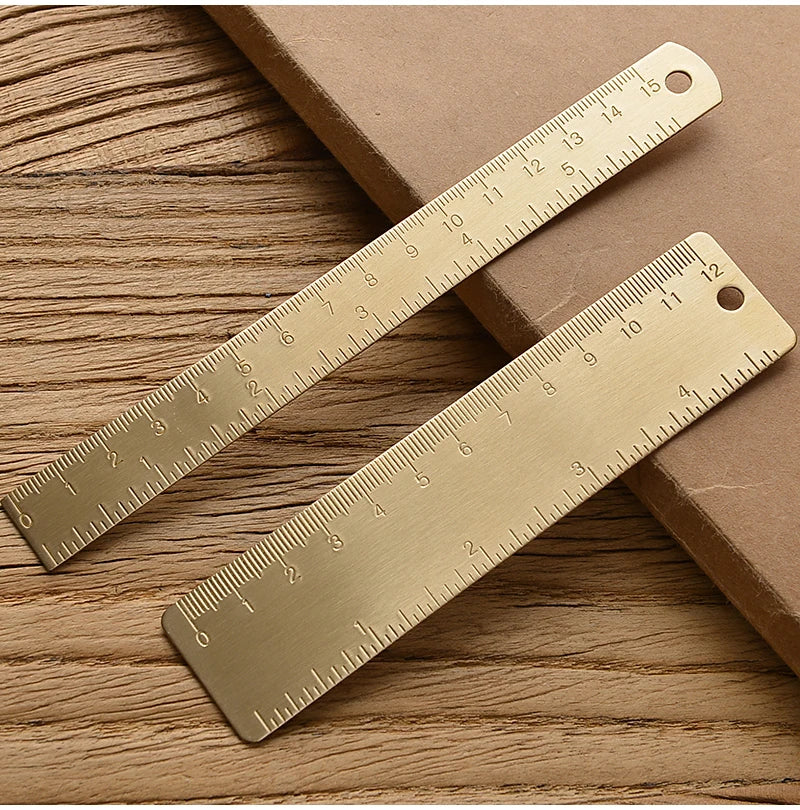 Reglas rectas de latón Retro, regla triangular de Metal de centímetros y pulgadas, transportador, herramienta de medición de papelería, suministros escolares y de oficina