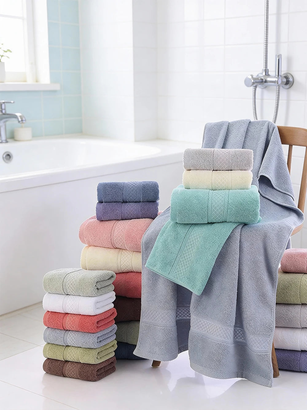 Toalla de Baño, Toallita de Algodón, Toalla de Color Sólido, Suave y Absorbente, Uso Multiusos para Baño de Hotel
