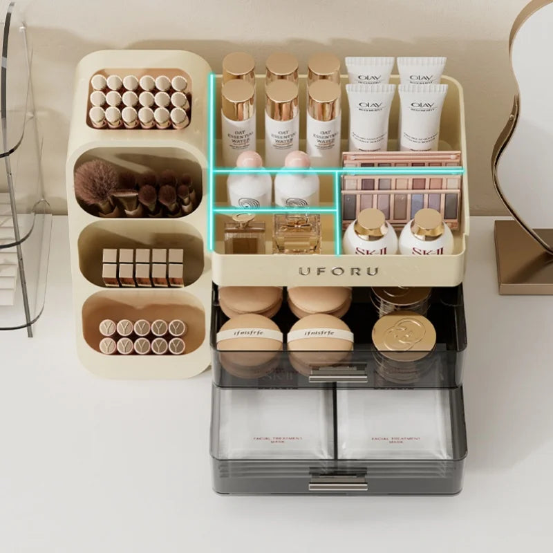 Caja de almacenamiento de cosméticos, tocador para el hogar, estante de almacenamiento compartimentado multifuncional grande de gama alta, práctico, recién llegado