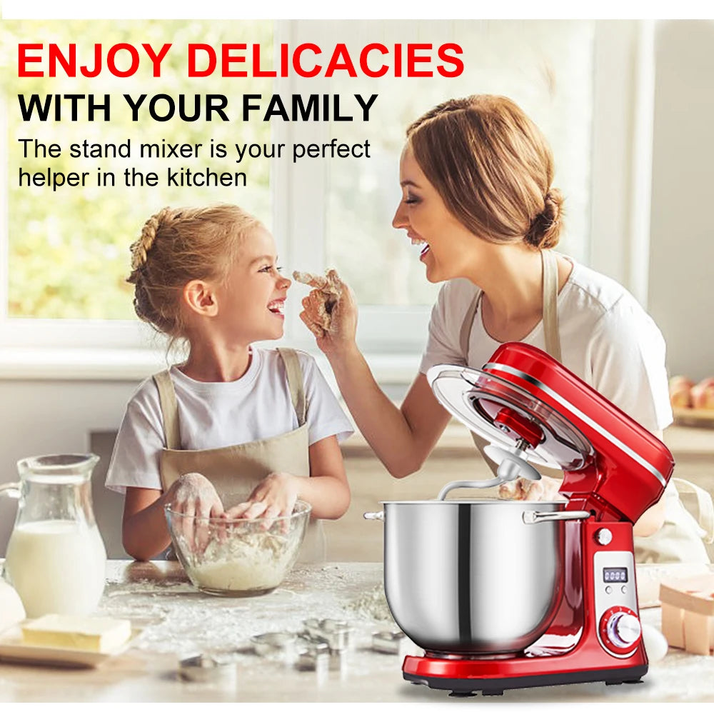 BioloMix Batidora de pie para alimentos de cocina, licuadora, motor silencioso, batidor de huevos y crema, amasadora de masa, 6 velocidades, 1200 W, 6 L, CC