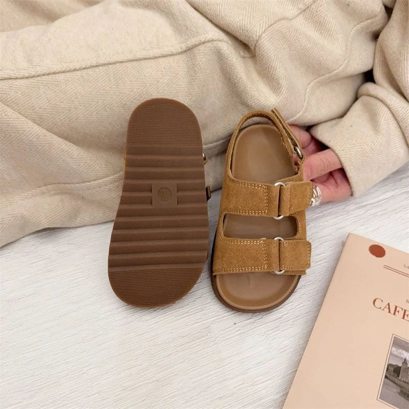 Sandalias de Playa para Niños y Niñas, Primavera-Verano 2026, Nuevas, Modernas, Simples, de Color Sólido, de Gamuza, Antideslizantes, con Punta Abierta