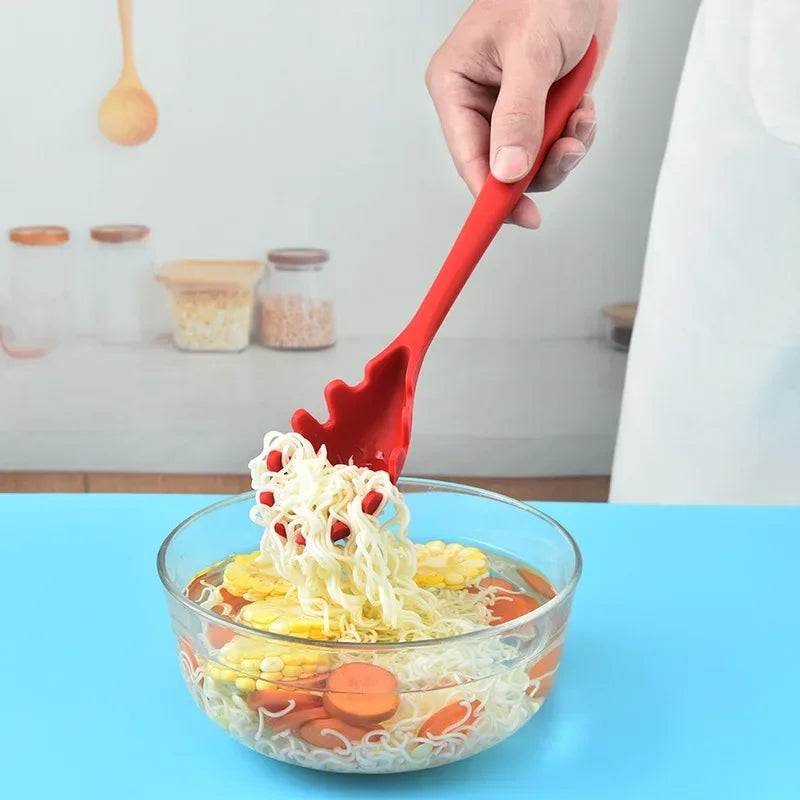Colador de fideos y Pasta de silicona, cuchara para espagueti con mango largo, cuchara para fideos, colador con ranura, colador de drenaje de nailon, utensilio de cocina