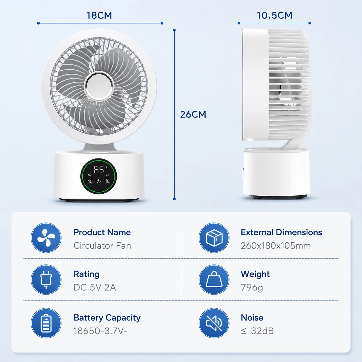 Ventilador Portátil de Pared con Control Remoto, Ventilador Eléctrico Plegable Recargable por USB con Luz Nocturna y Control por Voz Inteligente