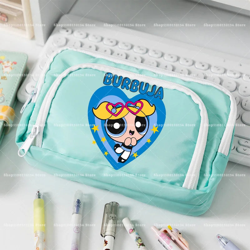 Estuche para lápices de las Chicas Superpoderosas, estuche para lápices con múltiples bolsillos, bolsa para lápices de gran capacidad para estudiantes, bolsa organizadora de papelería, regalo