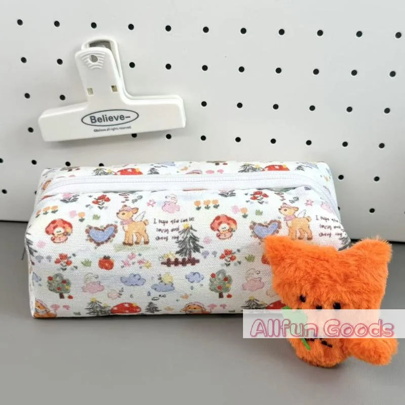 Bolsa de lona con cremallera para lápices, diseño de animales y flores, para la escuela, oficina y uso diario, suministros de papelería para estudiantes