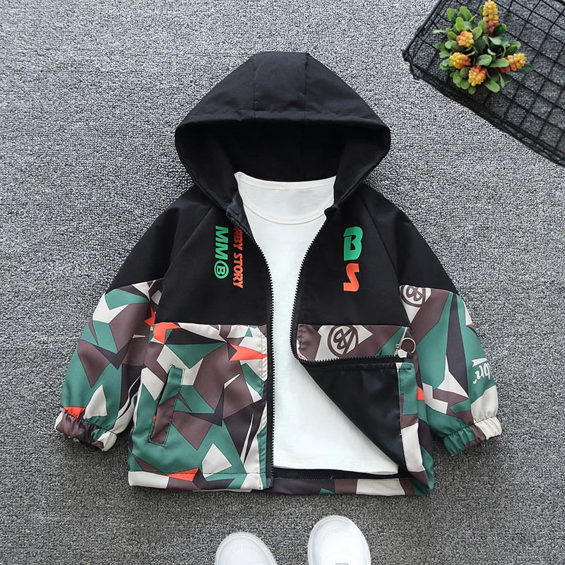 Chaquetas con capucha para niños, abrigo cortavientos fino con cremallera, estampado informal, ropa de abrigo para niños de 2 a 8 años, primavera y otoño