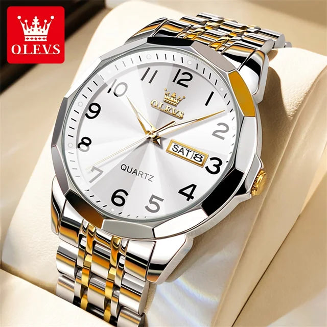 OLEVS 9970 reloj de lujo para parejas, reloj de pulsera con calendario resistente al agua de acero inoxidable para hombres y mujeres, reloj para amantes del espejo con rombos y esfera Digital