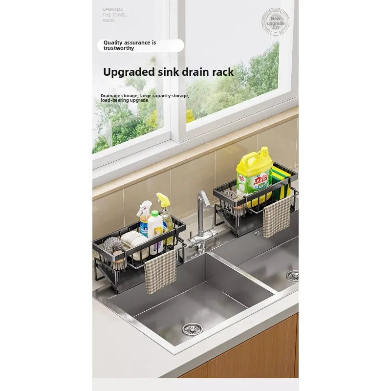 Soporte de esponja de cocina, escurridor, organizador de fregadero para almacenamiento de paño de cocina con gancho para colgar
