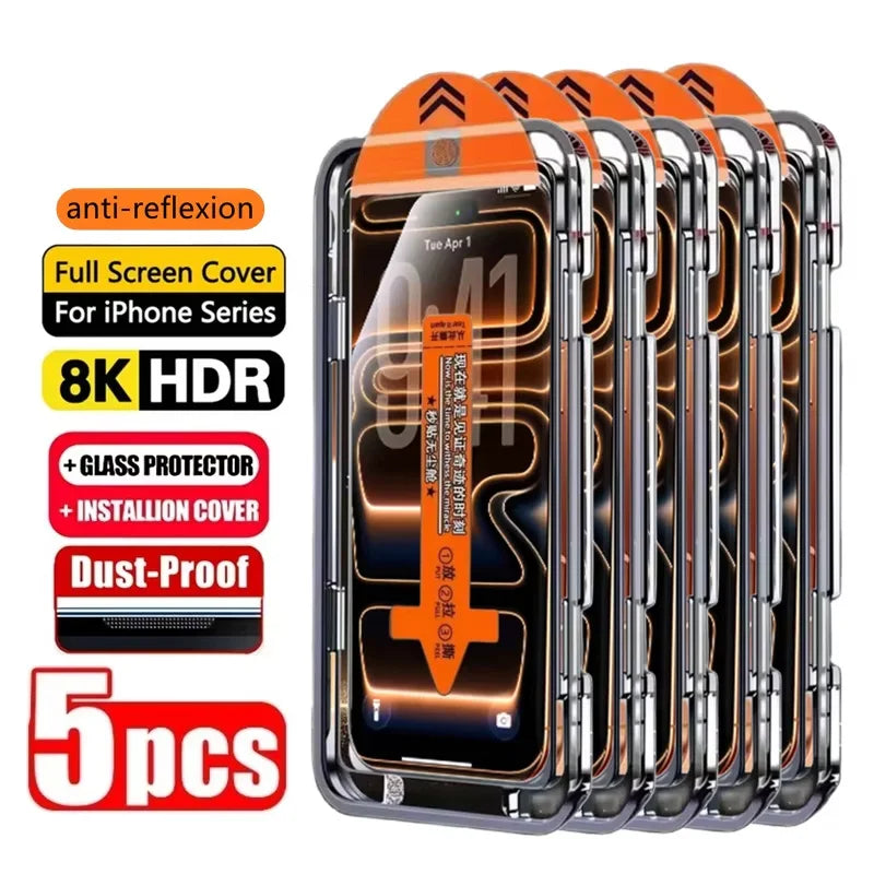 Protector de Pantalla HD de Fácil Instalación para iPhone 17 Pro Max 15 16 13 11 14 16e 12 Mini XR X Xs 7 8 Plus Air, Vidrio Templado (1-5 Unidades)