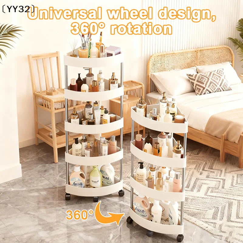 Estante organizador para el hogar de acero inoxidable de 2/3/4/5 capas, estante esquinero para baño con ruedas, estante de almacenamiento para artículos de tocador para dormitorio〔YY32〕