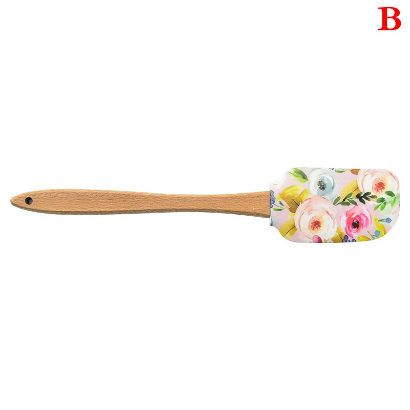 Utensilios de cocina de silicona antiadherentes con mango de madera, espátula, cuchara, juegos de cepillos, herramientas de cocina para hornear coloridas, 30,5 cm