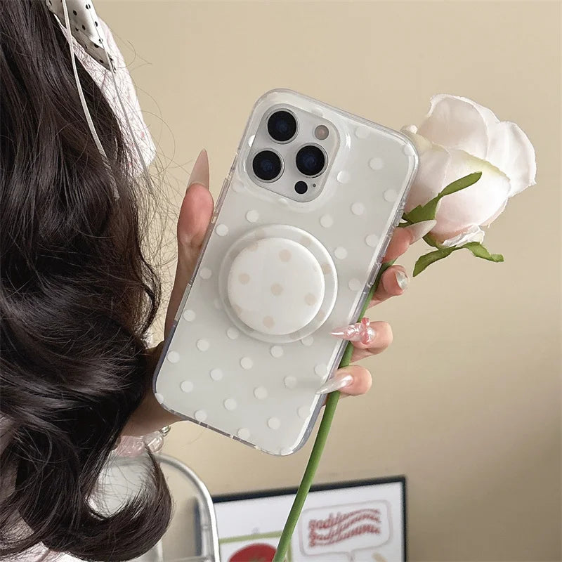 Funda de teléfono magnética Simple de lunares para iPhone 16 Pro 15 14 Pro Max 15 funda Promax con soporte Magsafe fundas bonitas a prueba de golpes
