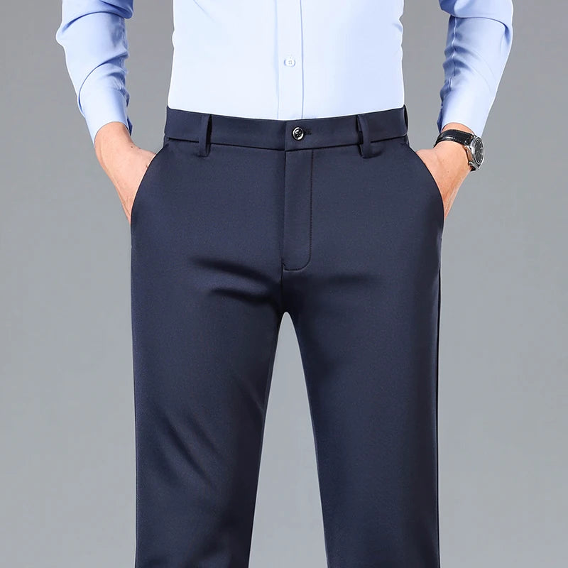 Pantalones de Traje Delgados de Verano para Hombre, Estilo Holgado y Recto, de Cintura Alta, Formales, para Trabajo, Talla Grande 40