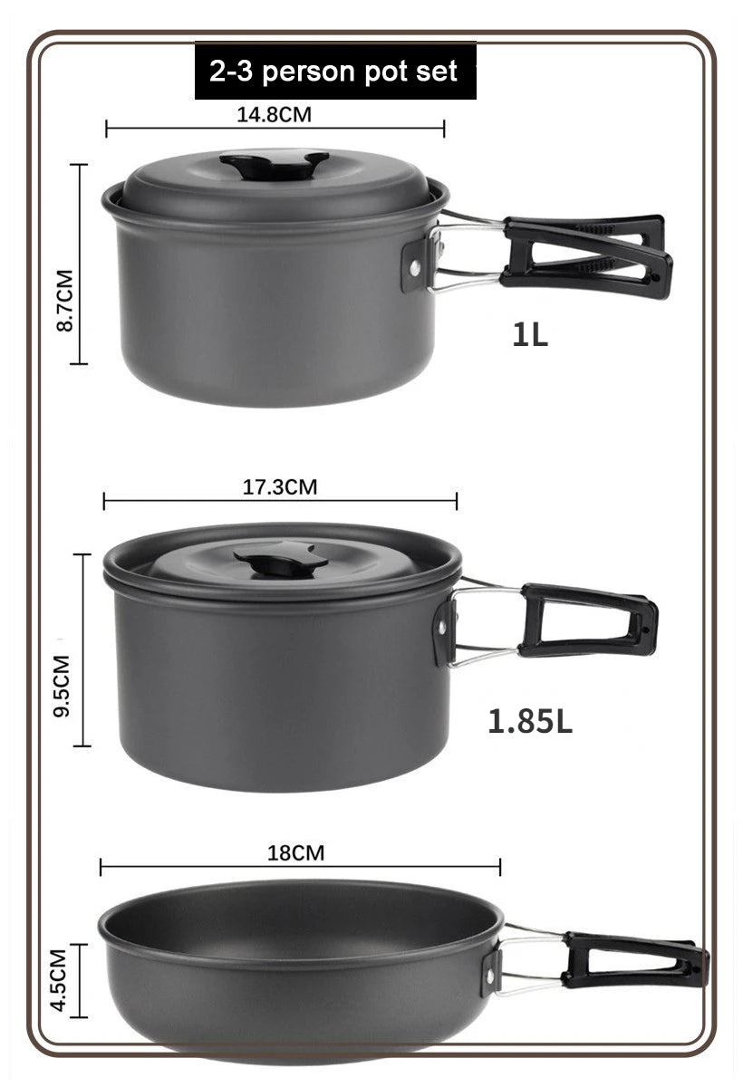 Juego de utensilios de cocina para acampar para 1 a 7 personas, olla y sartén ligeros y portátiles con bolsa de transporte, perfecto para acampar al aire libre