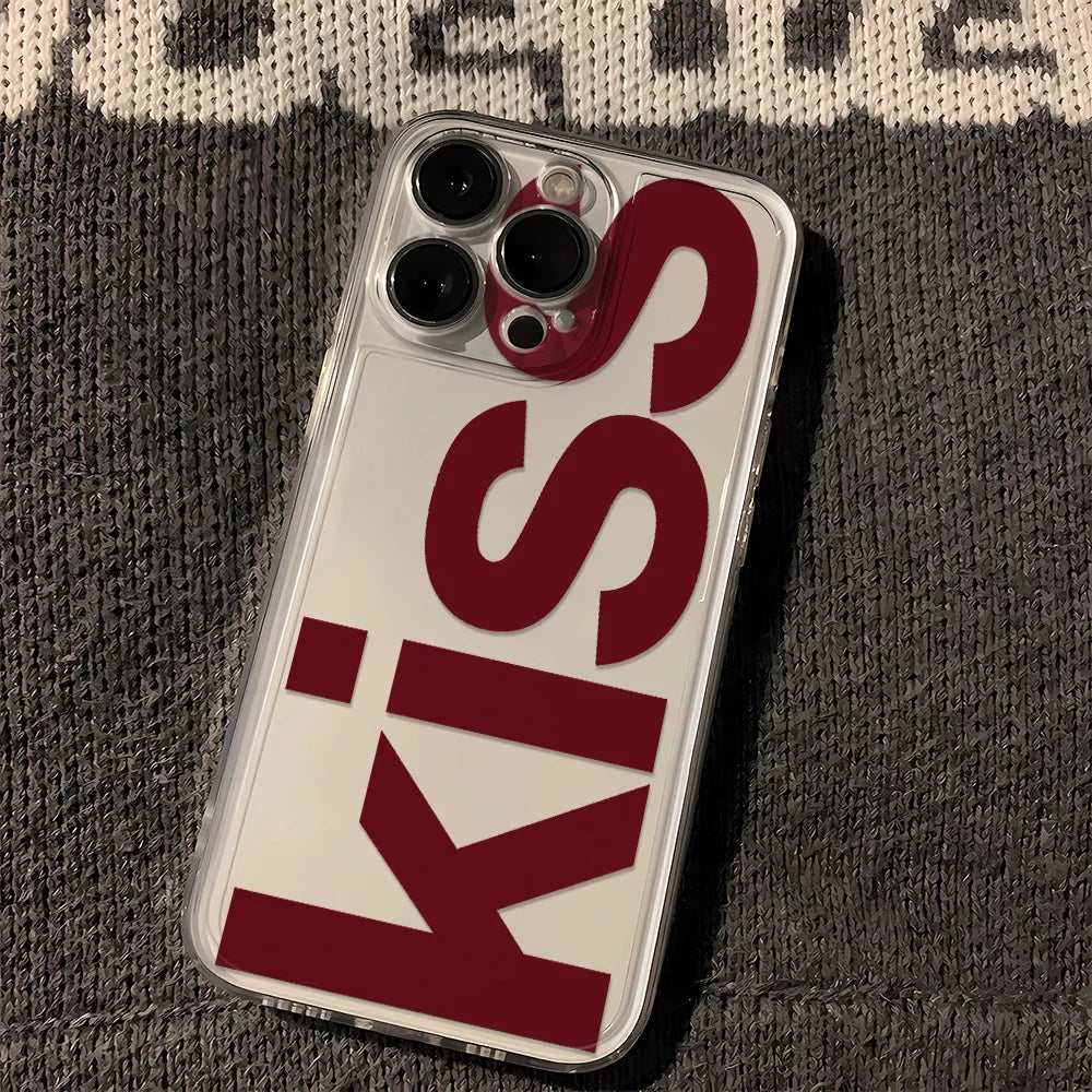 Kiss fundas de teléfono en inglés para iPhone 17 16 15 14 Plus 13 12 11 Pro Max Plus 17 Air funda de silicona transparente Coque