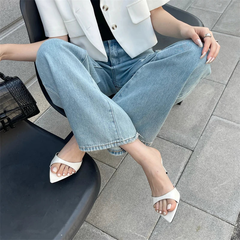 Eilyken, zapatillas sexis de tacón fino para Mujer, moda de verano, sandalias con punta estrecha, sandalias de fiesta para Stripper, zapatos de mula, Zapatillas para Mujer
