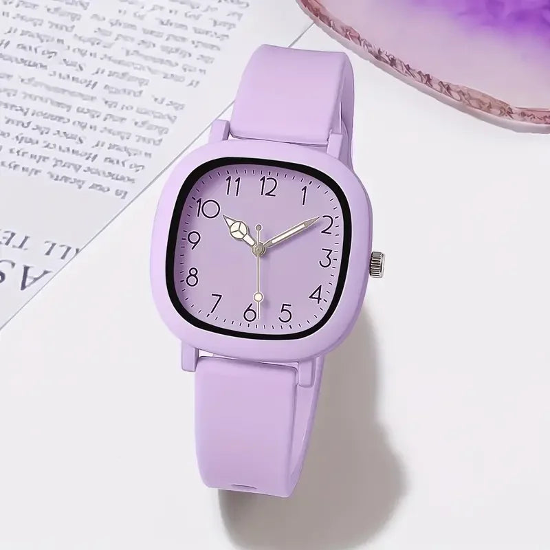 Relojes de Mujer con banda de silicona de Color caramelo a la moda, Reloj de pulsera de cuarzo con esfera cuadrada para Mujer, Reloj para niñas